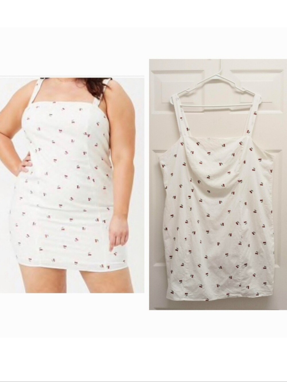 Forever 21 Linen Blend Cherry Mini Dress Embroidered White 2X Plus Size Coquette